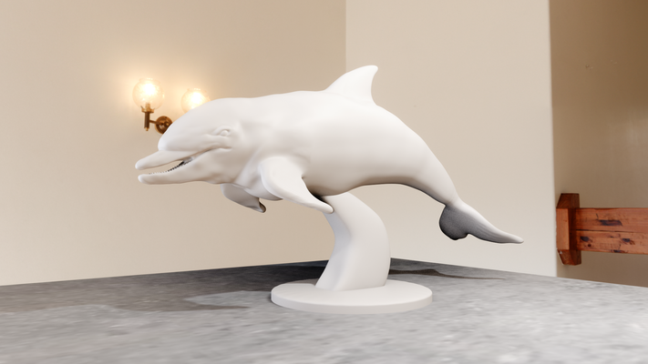 delfin schwimmen statue stl 3d drucken datei kunst meer ozean miniatur tischplatte tiere skulptur mauer dekor 3d print model - Mito3D