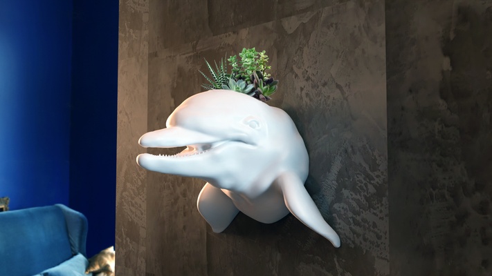 delphin kopf mauer pflanzer topf blume vase 3d drucken stl datei zuhause haus meer ozean delfin miniatur tischplatte tiere skulptur dekor 3d print model - Mito3D