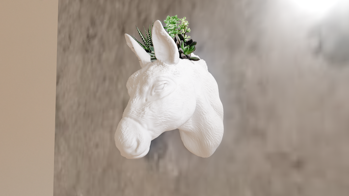 eşek baş duvar binmek ekici sulu çiçek vazo tencere 3d yazdır stl dosya sanat çiftlik orman safari minyatür masaüstü hayvanlar heykel dekor 3d print model - Mito3D