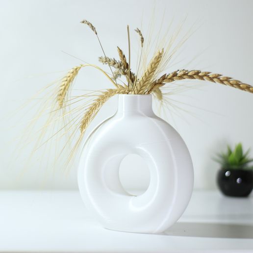 donut vase minimal modern white dry grass 3D print model - Mito3D