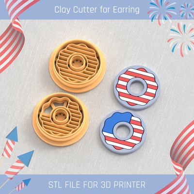 donuts usa independence day clay cutter tools earring 4st july 3d print model - Mito3D