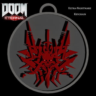 doom eternal ultra-nightmare logo keychain doom eternal keychain ultra-nightmare shooter gamer gaming skull metal  3d print model - Mito3D