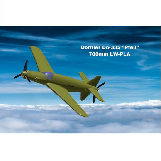 Dornier 335 700mm lw pla pássaro guerra avião rc modelo aeronave parque folheto alemão Luftwaffe pfeil seta gêmeo motor 3D print model - Mito3D