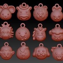 double-sided q versione 12 animali dello zodiaco testa - collana ciondolo gioielli 3d print model - Mito3D