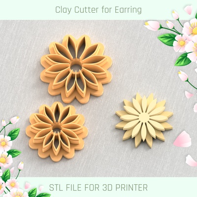 double chamomile set spring clay cutter tools earring 3d print model - Mito3D