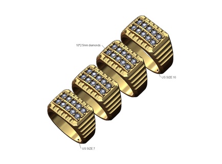 double diamond row round top undulated signet us sizes 7to10 3d print model diamond diamond ring ring jewelry gold silver printable jewellery rolex bling fluted watch presidential link luxury fashion statement chunky 3d model 3d printable signet  3d print model - Mito3D