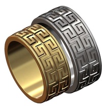 Duplo linha meandro grego chave padronizar banda 3d impressão modelo joalheria Grécia romano anel Casamento noivado moda imprimível ouro prata jóias 3d print model - Mito3D
