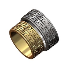 Duplo linha meandro grego chave padronizar anel 3d impressão modelo joalheria moda Grécia romano banda Casamento noivado imprimível prata esterlina 3d print model - Mito3D