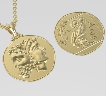 double sided greek coin pendant two options jewellery male jewelry vintage printable gift exclusive gold mars athena stl symbols necklace 3d print model - Mito3D