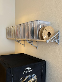 dowel shelf storage system - filament bracket hang mount wall organizer organization rod holder spool mounting 3d print model - Mito3D