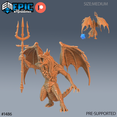 draconic demon green trident dnd miniature tabletop miniatures gaming monster 3d model rpg dndminis stl file game epic-miniatures dndminiatures 3dprint 3dminiature printedminis 3dprinting dungeon fantasy roleplaying dragon warrior undead pre-supported 3d print model - Mito3D