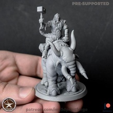draenei shaman elekk art warrior mace warcraft wow fantasy dnd miniature resin pre-supported tabletop dungeon figurine stl elephant rider mount 3d print model - Mito3D