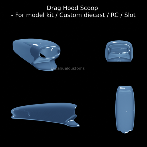 drag hood scoop - model kit custom diecast rc slot 3D print model - Mito3D