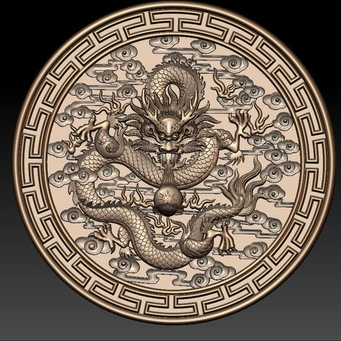dragon art animal round traditional creature fantasy decorative oriental decoration chinese china artcam bas-relief mold carving 3d cnc scene mythical 3D print model - Mito3D