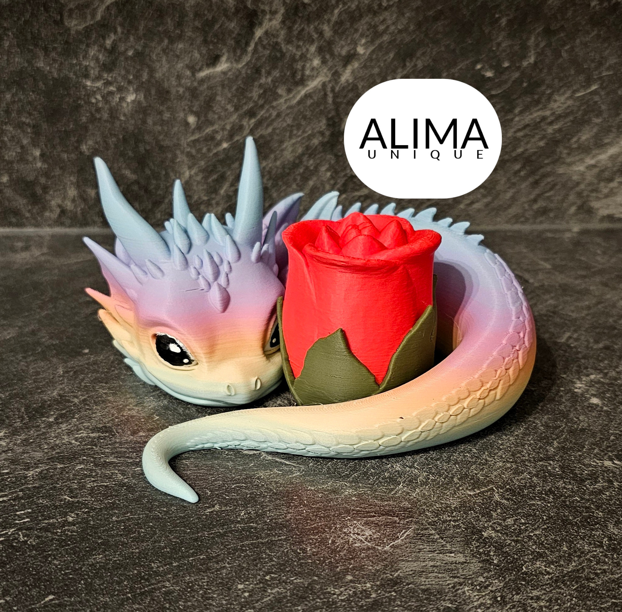 Drachen Baby Rose Valentinstag Spiel Süss Tischplatte Szene Kopf Schlafen 3D print model - Mito3D