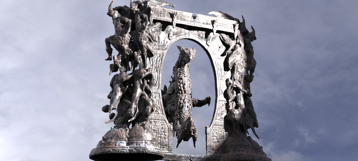 dragon bone deity monolith archway 1 gate medieval entrance arch doorway arc gothic fortress antient entrancegate stone church castle cathedral architectural door dantes inferno 3d print model - Mito3D