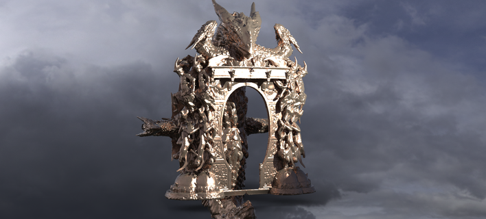 dragon bone deity monolith archway 6 gate medieval entrance doorway arc gothic fortress antient castle cathedral architectural door dantes inferno models arch 3d print model - Mito3D