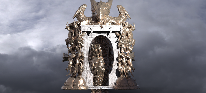dragon bone deity monolith archway 7 gate medieval entrance doorway arc gothic fortress antient castle cathedral architectural door dantes inferno models arch 3d print model - Mito3D