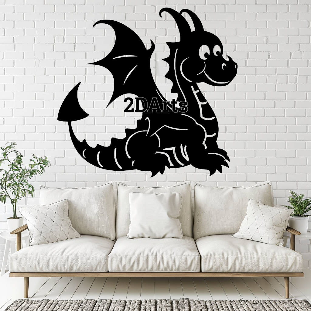 dragão desenho animado crianças estilo 2d parede arte janela digital stl svg arquivo casa infantil 3d impressão laser corte decoração cults3d baixar sala jogos aniversário presente temático festa natal criativo fantasia pediatra escritório biblioteca narrativa 3D print model - Mito3D