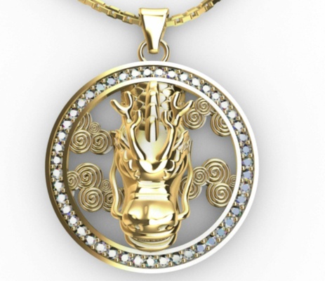 dragon chinese pendant animal fashion jewellery pendant's gold rhinogold man girls jewelry 3d print model - Mito3D