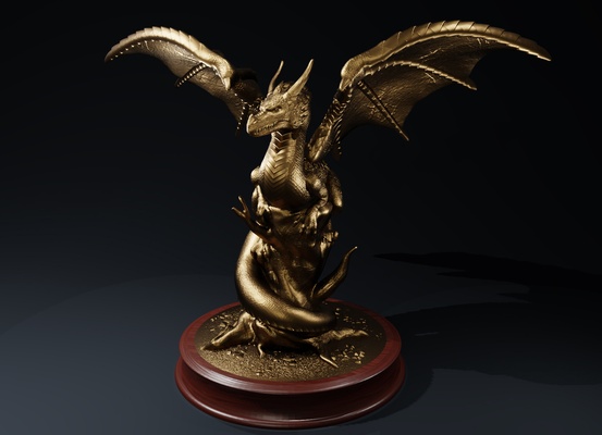 dragon contemplating horizon fantasy drag o game thrones tree statue 3d mythical myth fire china chinese year 3d print model - Mito3D
