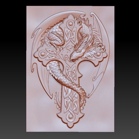 dragon cross art jewelry emboss bas-relief cnc 3d artcam woodcarving engraving sculpture animal 3D print model - Mito3D