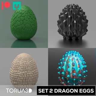 dragon eggs - set 2 four designs egg dragons articulated stl onepiece 3d print model - Mito3D