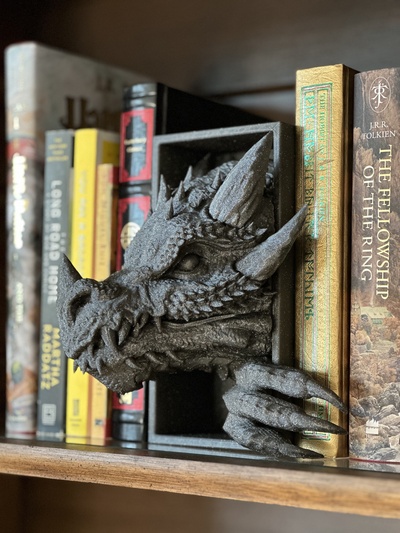 dragon emerging- book nook craftykid3d bookshelf home decor lord of rings bookmark head 3d print model - Mito3D