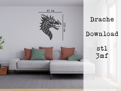 dragon head geometric mural kite animal wall tattoo art men's room decoration 3d print model - Mito3D