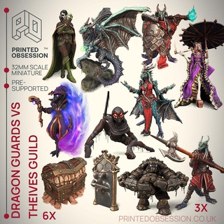 dragon hoard - 21 models presupported illustrated stats 32mm scale dnd d&d dungeons dragons miniature tabletop game pathfinder rpg creature monster 5e edition fantasy thieves 3d print model - Mito3D