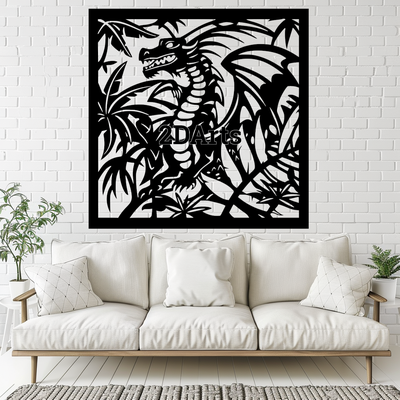 dragon in jungle 2d wall art window - digital stl & svg file home fantasy 3d printing laser cutting home decor cults3d download mythical adventure theme themed room decoration collectors special occasions birthday gift halloween christmas gaming den 3d print model - Mito3D
