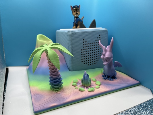 continuar isla compatible toniebox hogar casa continuar dragón spielzeug tonie vulcano hoguera deko guardería 3d print model - Mito3D