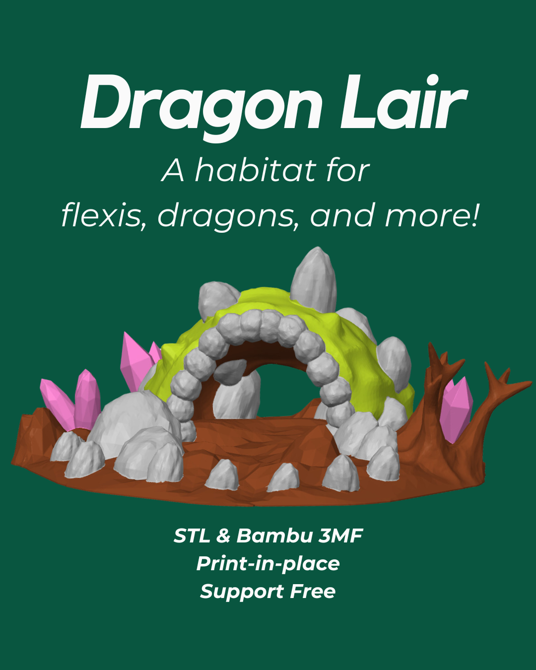 dragon lair - fdm friendly mini cave game den dungeon dungeons dragons dnd fantasy articulated flexi multicolor terrain tabletop ttrpg 3D print model - Mito3D