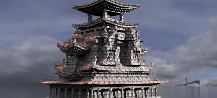 Drago signore tempio 6 medievale industriale Halloween orrore architettonico edificio rovinare antico fantasia statua dracula vlad Cattedrale ponte ponti samurai Giappone 3d print model - Mito3D