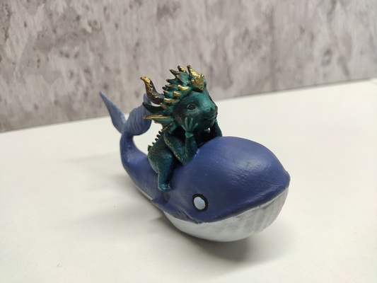 dragon on whale sculpture decoration decor ocean year symbol 2024 creature 3d print model - Mito3D