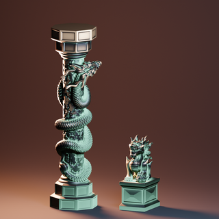 dragon pilier Lion Gardien taoïste Asie asiatique chinois temple tradition 3d print model - Mito3D