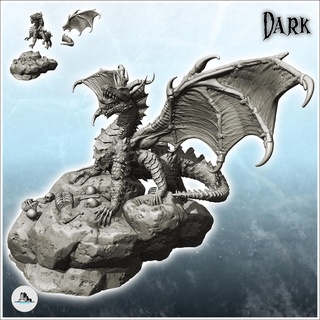 dragon rock open mouth human bones ground 21 - medieval dark chaos animal beast undead tabletop terrain scenery figure statue miniatures resin character rpg diaroma mini fantasy darkness creature monster flame hell basilik hydra chimera wings 3d print model - Mito3D