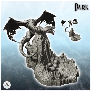 dragon rocky promontory damaged wings protecting nest eggs 22 - medieval dark chaos animal beast undead tabletop terrain scenery figure statue miniatures resin character rpg diaroma mini fantasy darkness creature monster flame hell basilik hydra chimera 3d print model - Mito3D