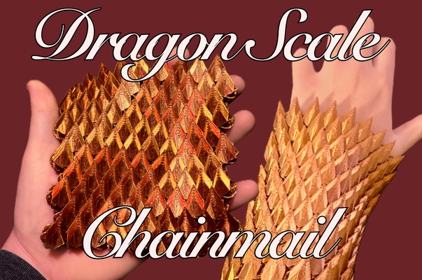 dragon scale chainmail - commercial cosplay fabric armor scaleable flexible durable no supports print in place fidget toy fun cool satisfying fast cost 3d print model - Mito3D