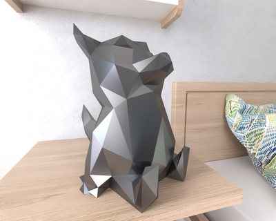 Drago seduto lowpoly animale geometrico origami arte scultura statua sfaccettato decorativo modello parete Basso poli fantasia 3d print model - Mito3D