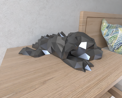 Drachen Schlafen Lowpoly Tier geometrisch Origami Kunst Skulptur Statue facettiert dekorativ Modell Mauer niedrig poly Fantasie 3d print model - Mito3D