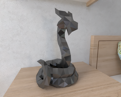 dragon serpent lowpoly animal géométrique origami art sculpture statue facetté décoratif modèle mur faible poly fantaisie 3d print model - Mito3D