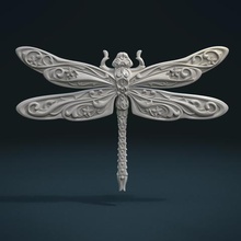 dragonfly relief art insect jewelry wings badge fantasy embroidery pattern stylized baroque 3d print model - Mito3D