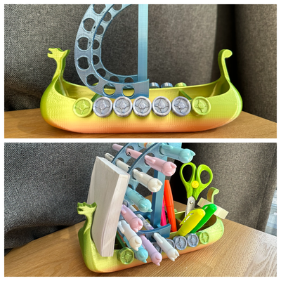 drakkar viking boat office organizer home pen holder desk desktop deskorganizer ship 3d print model - Mito3D