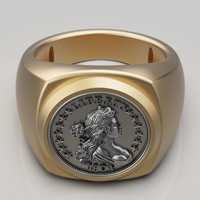 draped bust dollar american coin ring jewelry silver gold jewelry printable 3d model trend fashion design zbrush tiger 3d print model - Mito3D
