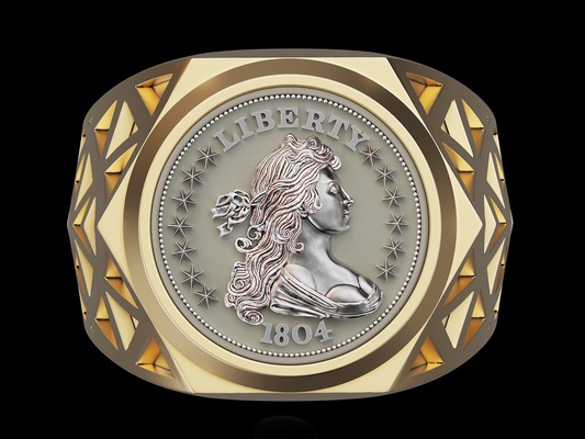 drapiert büste dollar amerikanisch münze ring schmuck silber gold druckbar 3d modell trend mode design zbrush tiger 3d print model - Mito3D