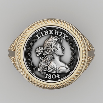 draped bust dollar american coin ring silver gold jewelry printable 3d model trend fashion design zbrush tiger 3d print model - Mito3D