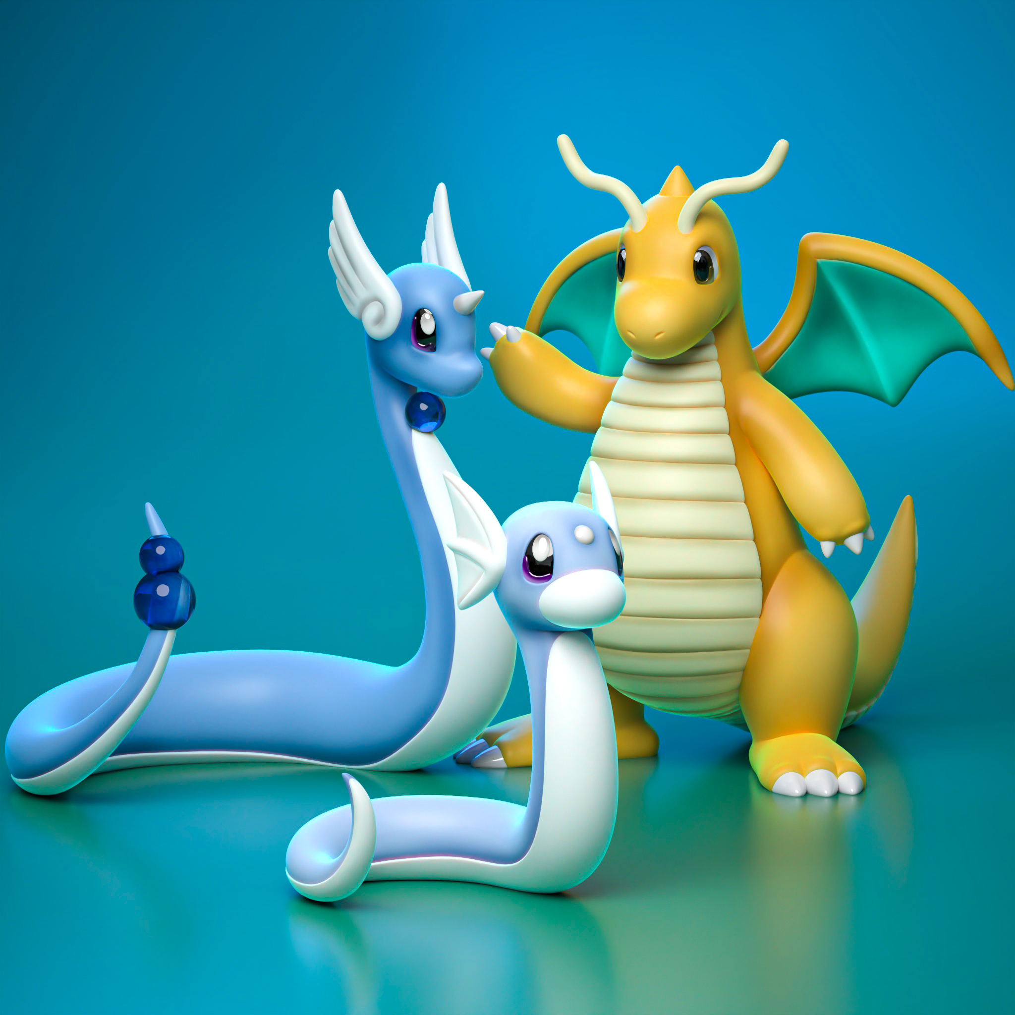 dratini evoluciones pokemon pokemongo pokemons eevee vaporeon jolteon Flareon espeon umbreon Leafeon galceón Sylveon Pikachu dragonair dragonita 3D print model - Mito3D