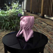 rêver fille visage fleur pot tête planteur art jardin femme femmes femelle megart jardinières mignonne pots bougie moule 3d print model - Mito3D