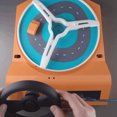driving toy game car simulator wheel magnet magnetic arduino esp8266 nodemcu control panel breadboard steering road mechanism track truck fun code 3d print model - Mito3D